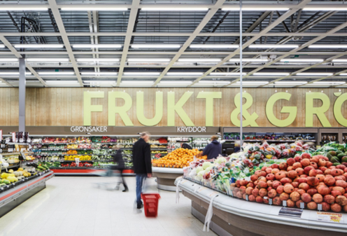 Fruit section in a Swedish supermarket.
