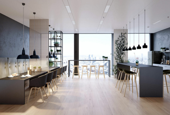 Seating area in a modern office.
